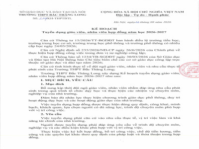 KẾ HOẠCH TUYỂN DỤNG GIÁO VIÊN, NHÂN VIÊN HỢP ĐỒNG NĂM HỌC 2026 -2027