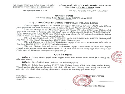 QUYẾT ĐỊNH VỀ VIỆC CÔNG KHAI QUYẾT TOÁN NSNN NĂM 2025